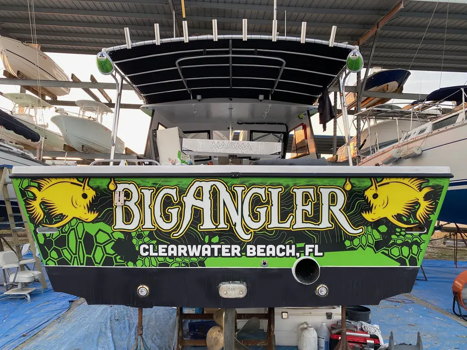 Big Angler, Clearwater Beach FL transom graphics on a charter boat